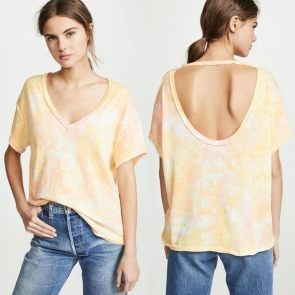 Free People Tops - NWT Free People All Mine V Neck Cut Out Raw Cut Tee Tie Dye Berry Combo X Small
